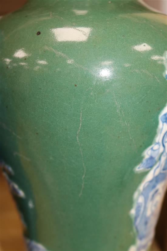 A 19th century Chinese turquoise glazed vase and a green glaze vase Tallest 28cm